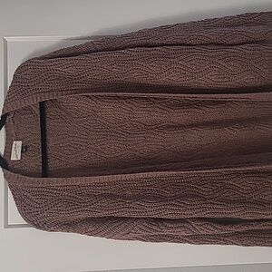 Size XL  open front long dark tan knit cardigan